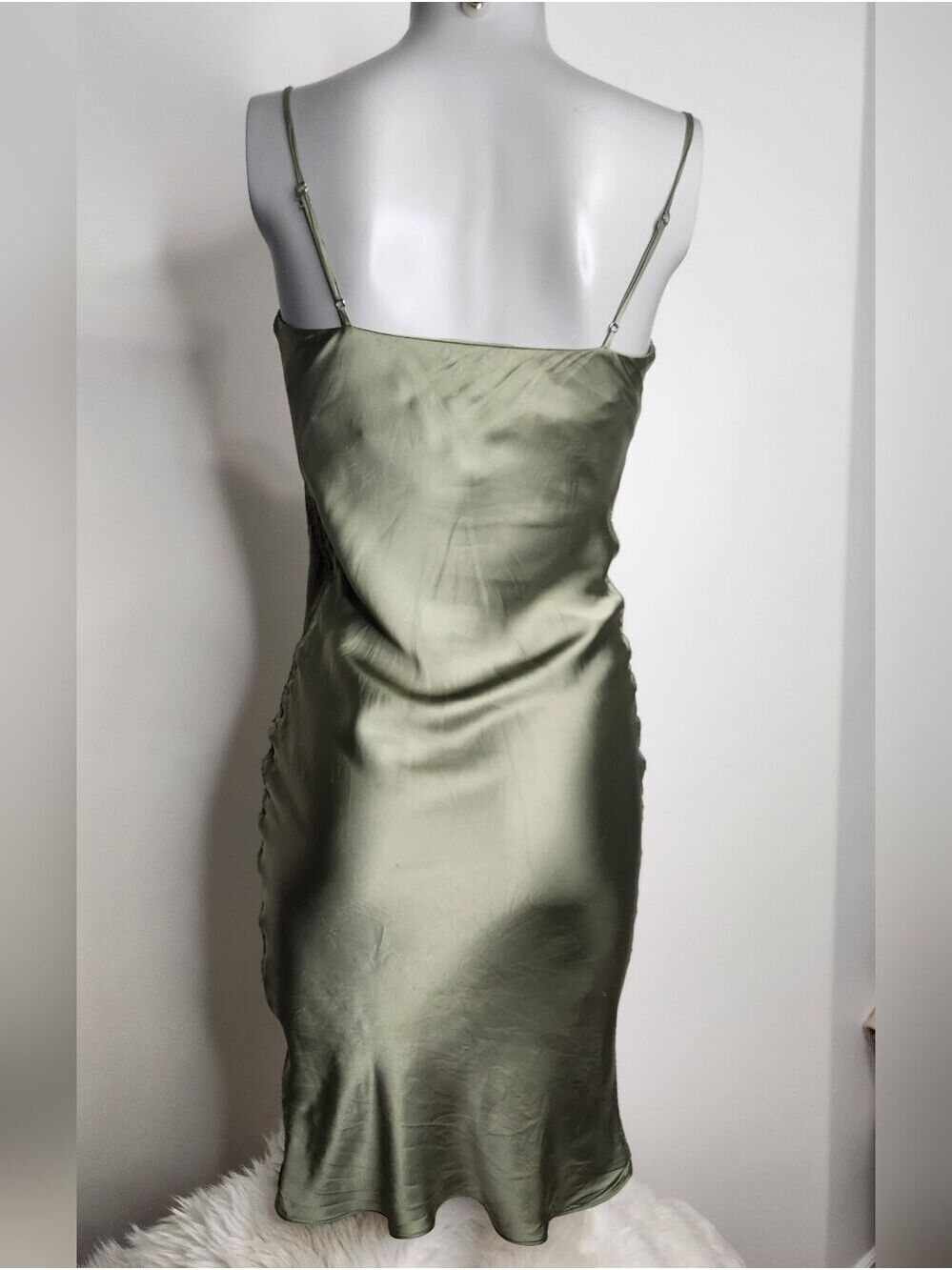 Aritzia Wilfred Only Ruched Adjustable Slip Dress In Sage Frost Green Size XXS - Picture 10 of 14